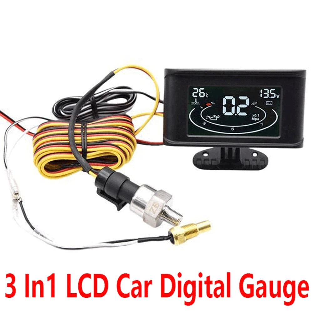 3-in-1 LCD Digital Gauge Kit for Universal Vehicles (12V-24V)
