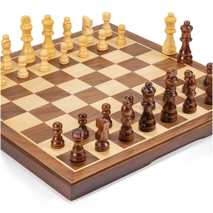 Chess Set for Adults - Handmade Walnut 15 inches, Textured Board