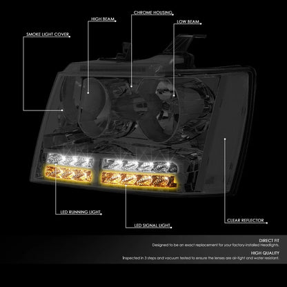 LED DRL Tube Smoked Clear Side Headlights for Tahoe Suburban (2007–2014)