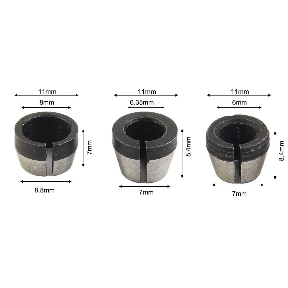 3X Collet Chuck Set for Electric Router (6mm, 6.35mm, 8mm)
