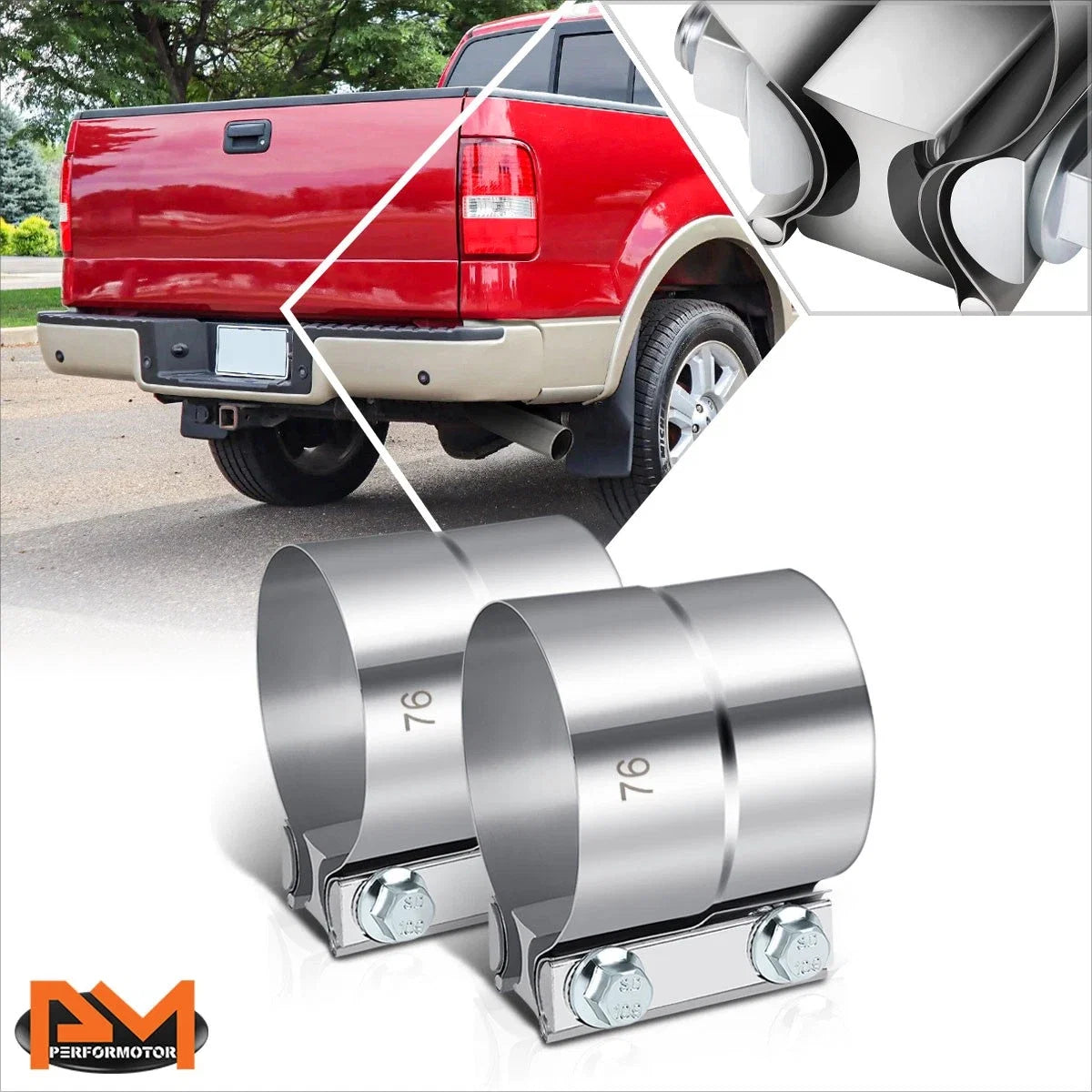 2X Stainless Steel Catback Exhaust Lap Joint Band Seal Clamps for