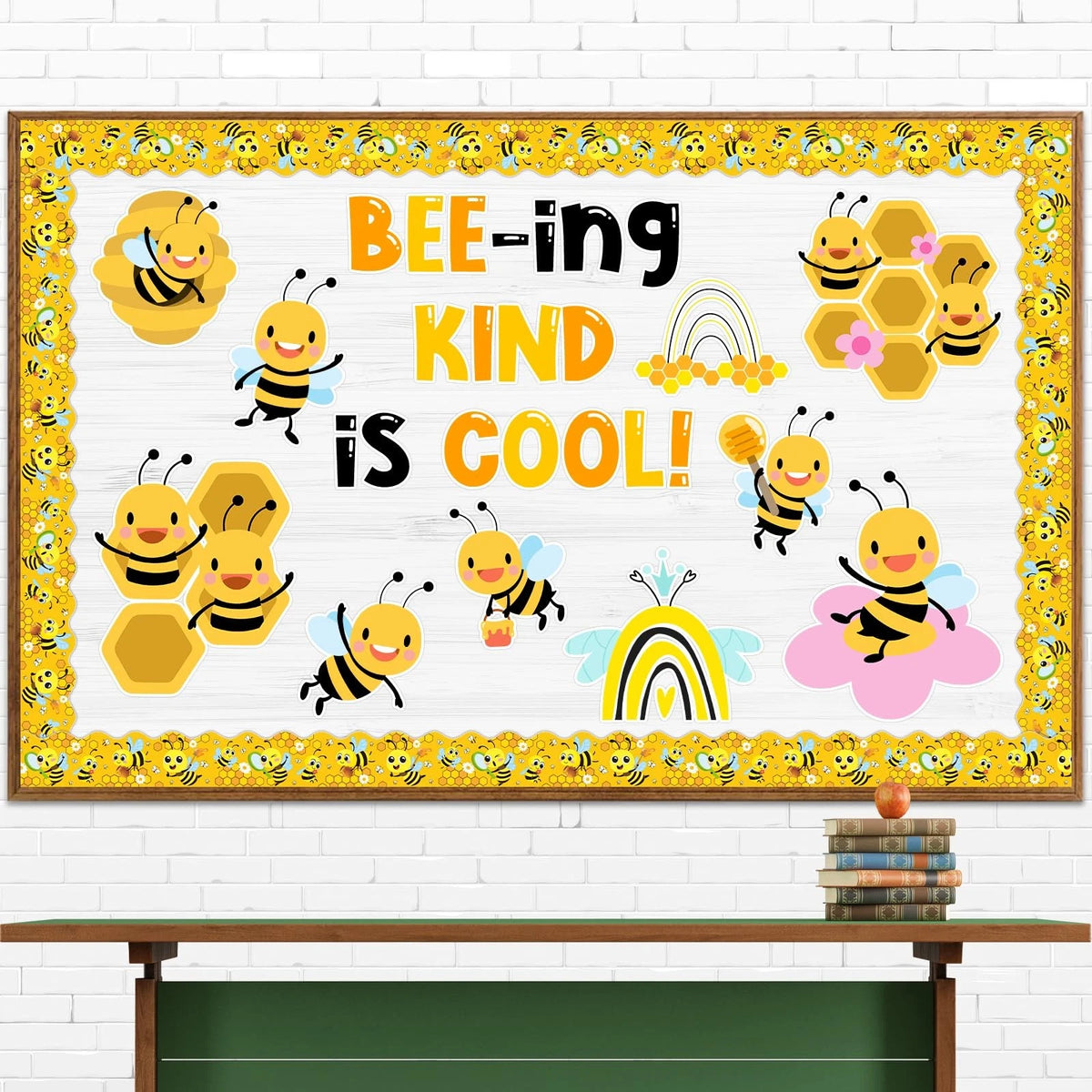 Set of 4 Summer Bee Bulletin Board Borders - Yellow Honeycomb Design