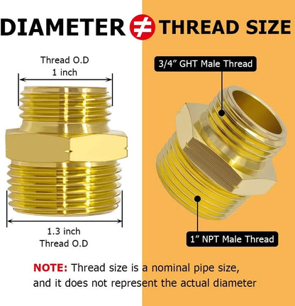 3/4" GHT Male to 1" NPT Hose Adapter for Garden Use