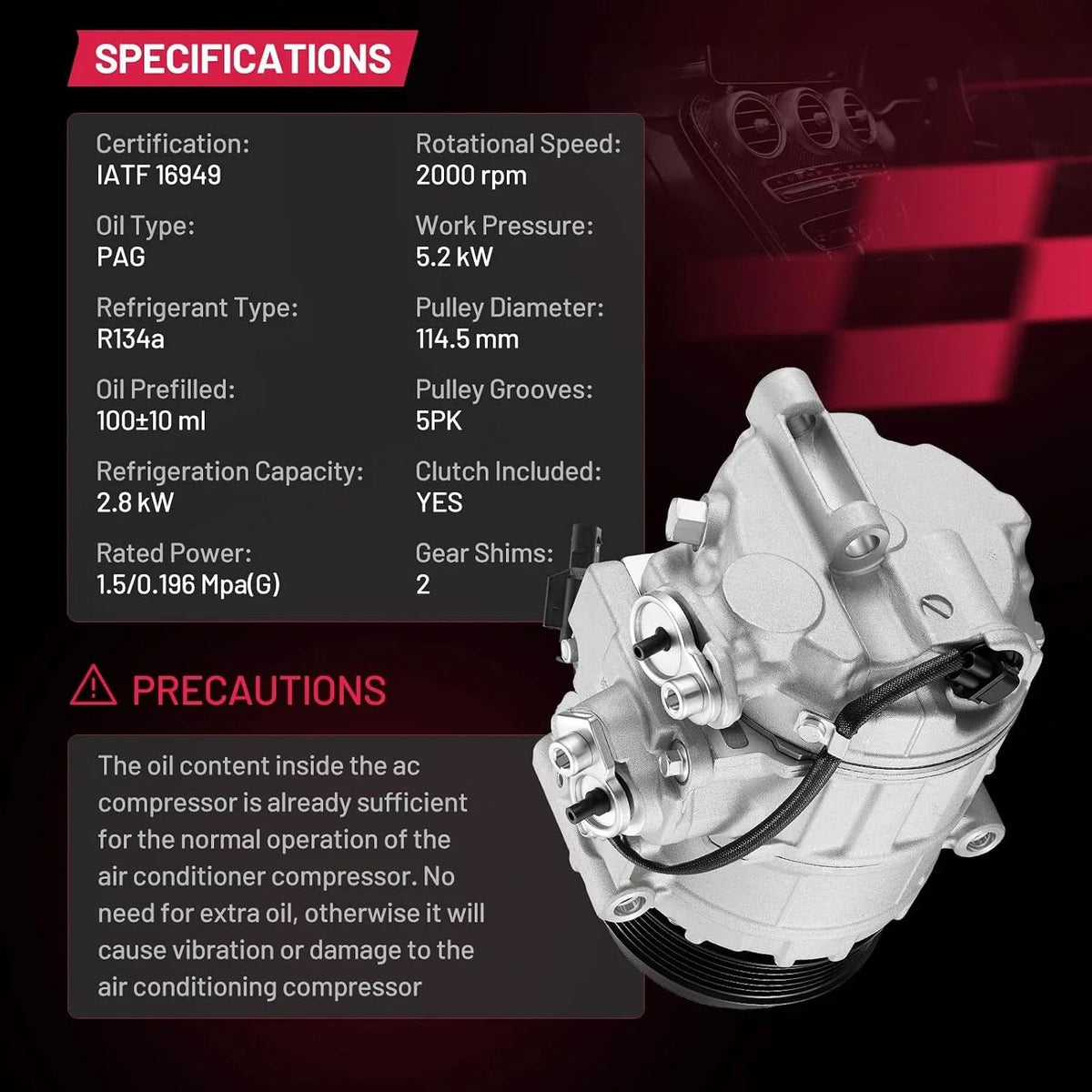 AC Compressor w/Clutch for Mercedes-Benz GL450 GL350 GL63 AMG (2014–2015)
