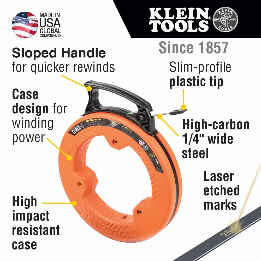Flat Steel Electrical Fish Tape for Klein Tools (7.6m)
