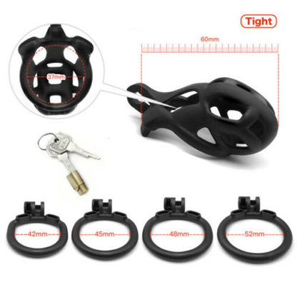 4X Black Resin Male Chastity Belt Cage Device with 3D Rings