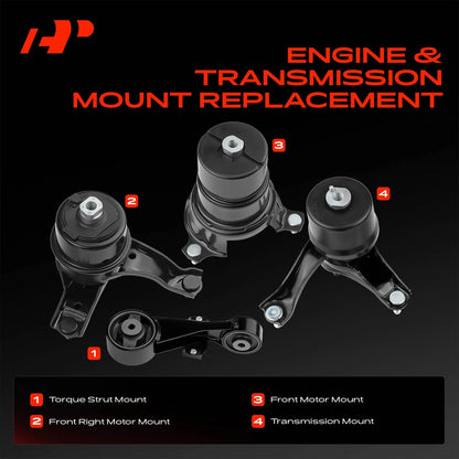 Set of 4 Engine Motor & Trans. Mounts for Toyota Camry (2012–2017) 123720H090, 123720P010, 1237228200, 123630V031, 123630V070