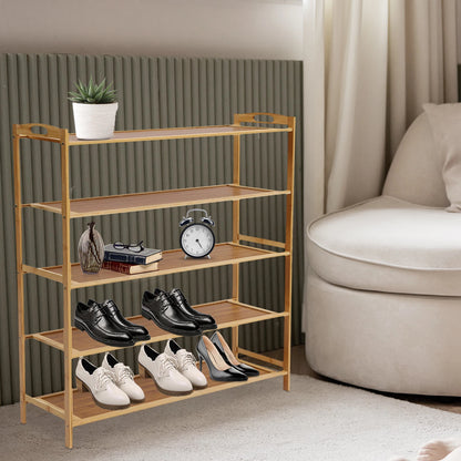 5-Tier Bamboo Shoe Rack Organizer for Storage (No Part Numbers)