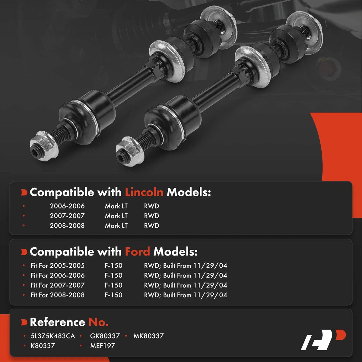 2X Front Stabilizer Bar Links for Ford F-150, Lincoln Mark LT (2005–2008) - 5L3Z5K483CA, K80337
