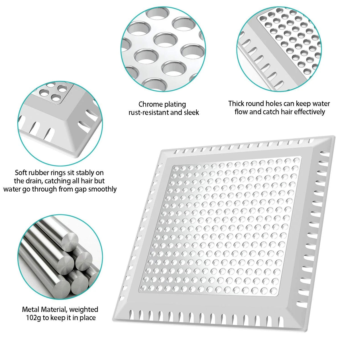 4 Inch Shower Drain Cover Hair Catcher Strainer - Gray