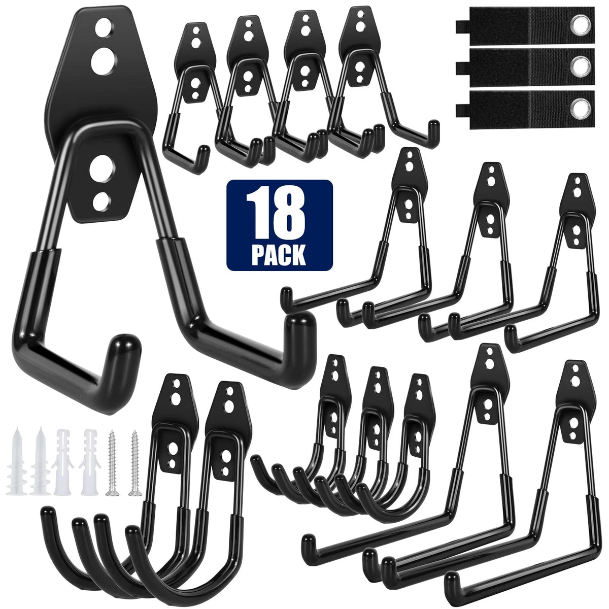 18 Pack Garage Hooks for Hanging - Anti-Slip Coating