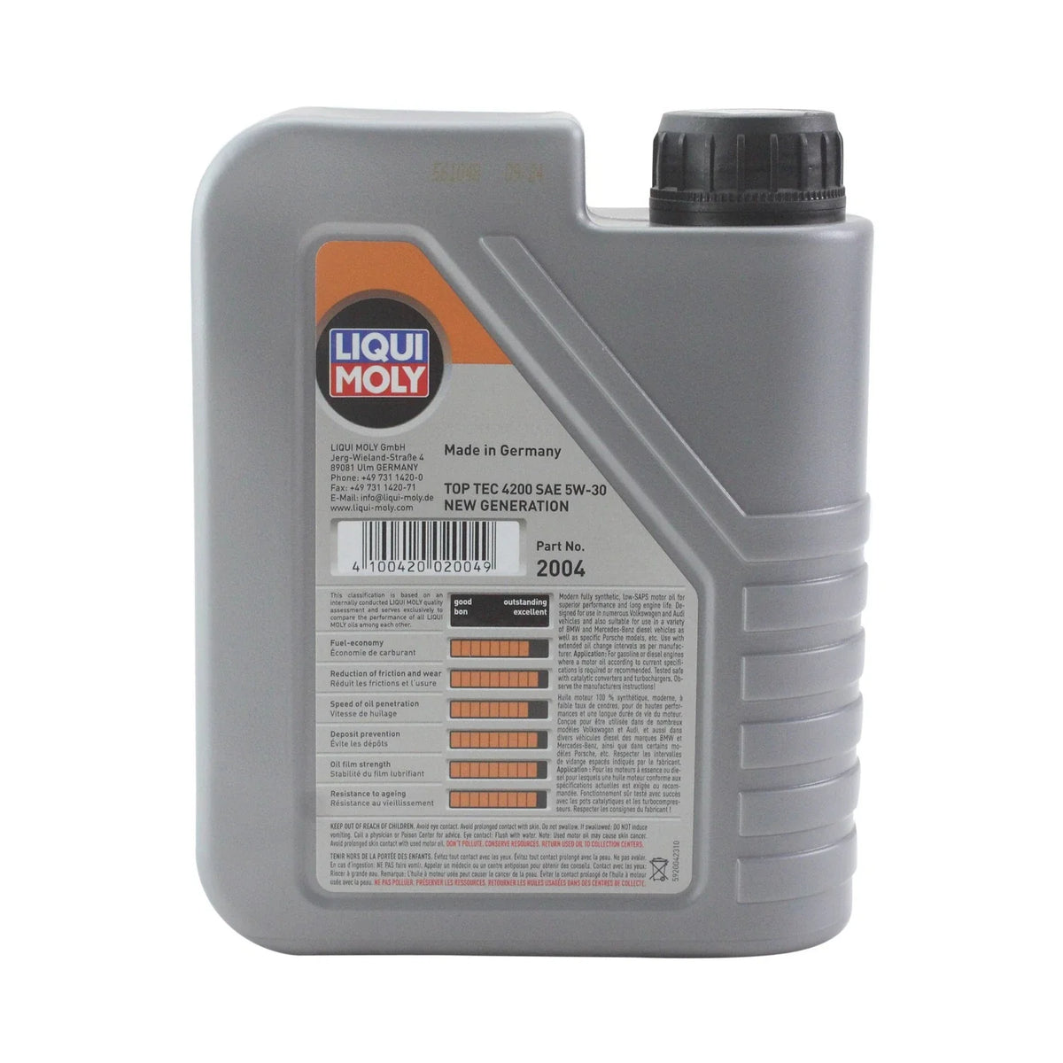 Set of 4 Liqui Moly Top Tec 4200 5W-30 Engine Motor Oil (1L each)