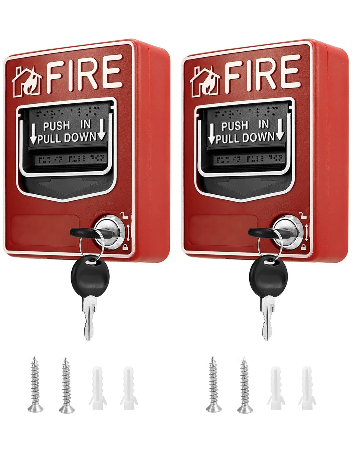 2X QWORK Dual Action Fire Alarm Call Point 9–28VDC Wired Red