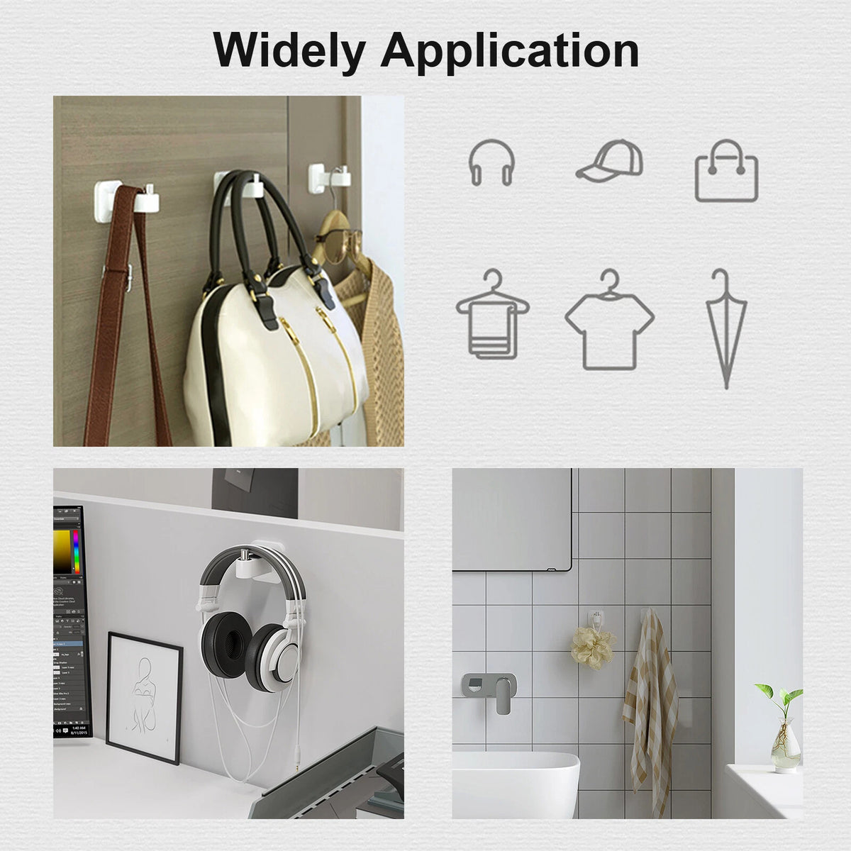 8Pcs Heavy Duty Self Adhesive Hook Towel Holder for Wall Storage