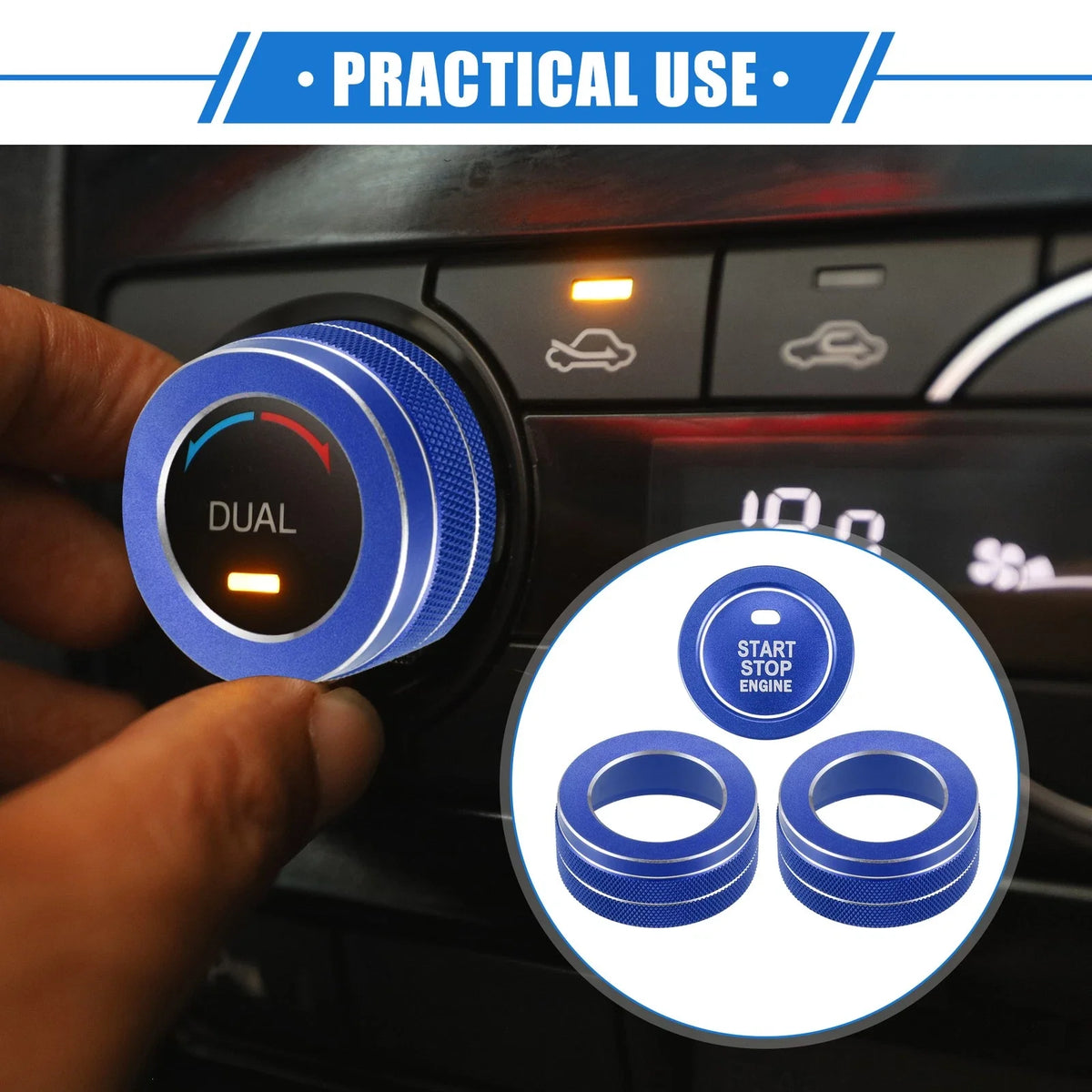 Set of 4 AC Climate Control Knob Rings for Toyota RAV4 (2019–2023) Blue