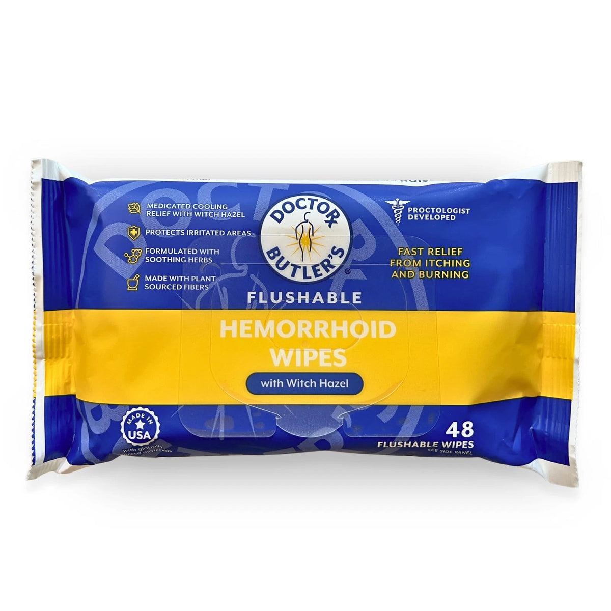 48 Count Flushable Hemorrhoid Wipes for Doctor Butler's