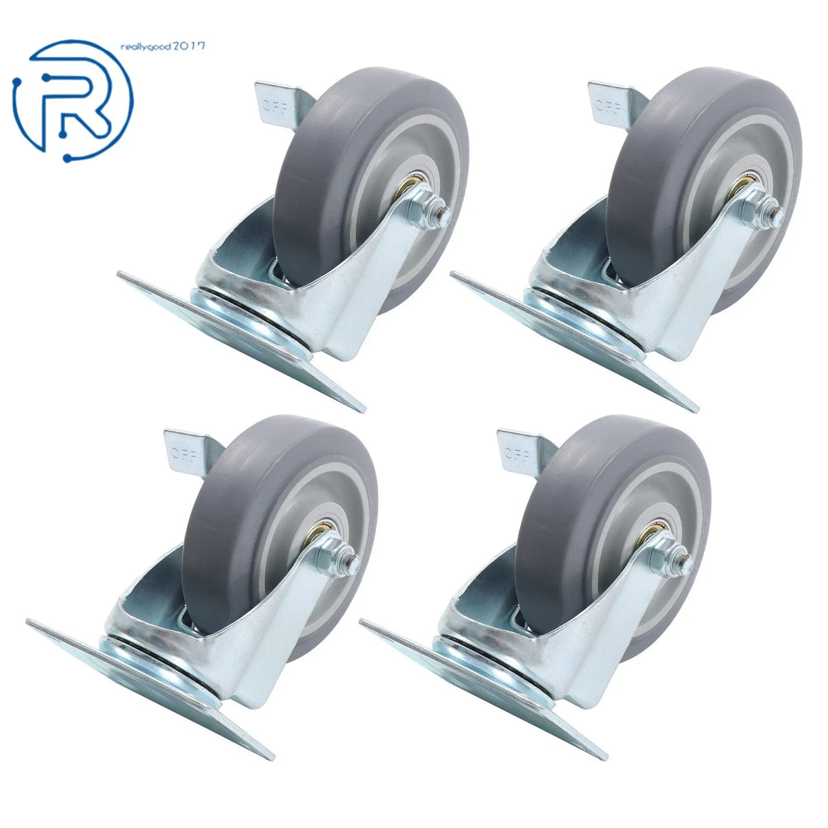 Set of 4 Heavy Duty 4-Inch Swivel Casters with Side Brakes