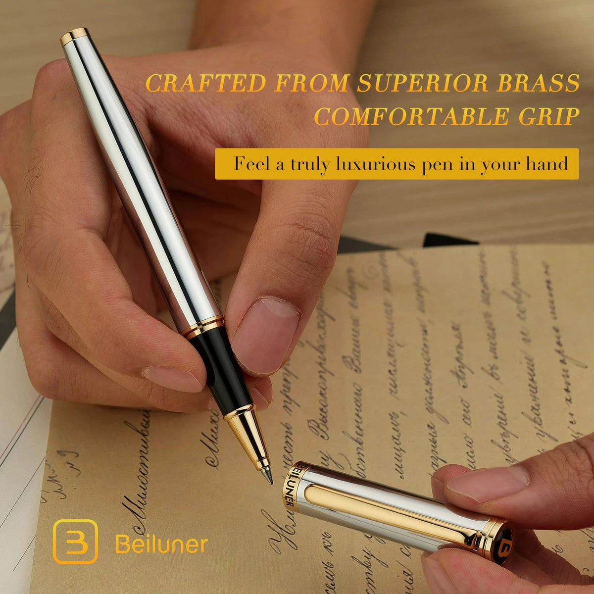 Luxury Rollerball Pen for Universal Use (Pack of 1) - Silver Chrome & Gold