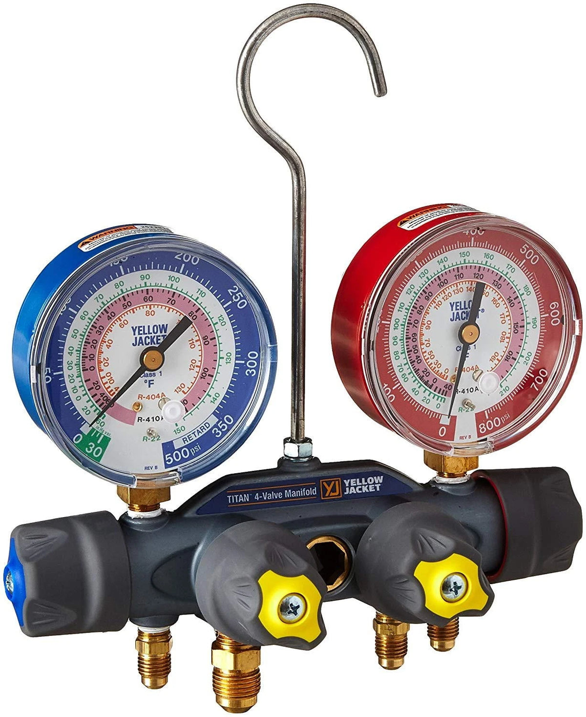 Yellow Jacket 49963 Titan Charging Manifold for R22 R410A/R404A (4 Valve)