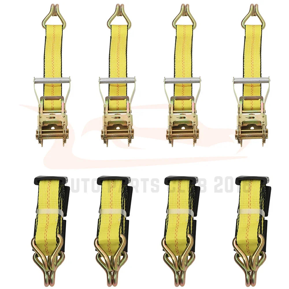 Set of 4 Ratchet Tie Down Straps for Car Trailer Hauler