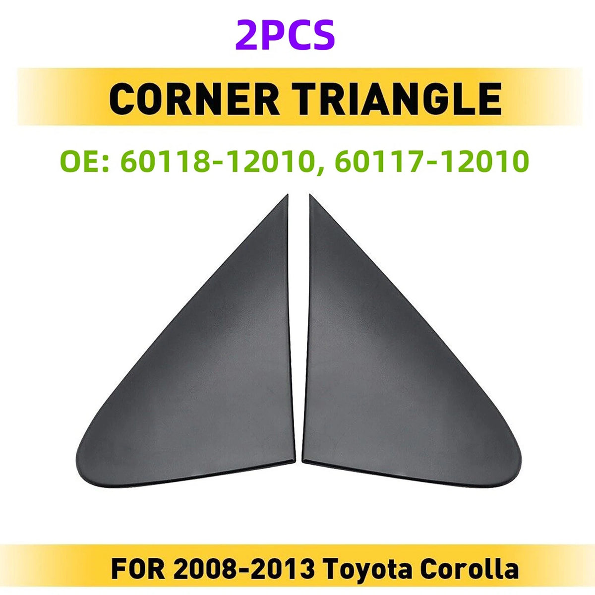 2X Black Side View Mirror Corner Cover for Toyota Corolla (2008–2013)