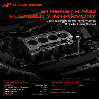 Multi Layer Steel Cylinder Head Gasket for Kia Rio (2001–2005) 0K2NC10271, 223112X200, 26315PT