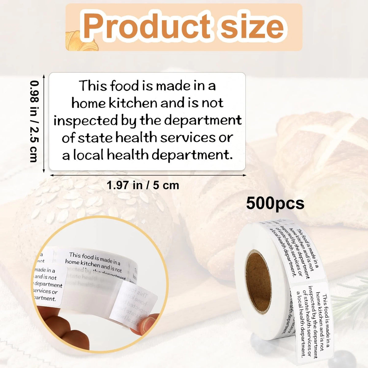 500 Pcs Cottage Food Law Labels Stickers, Thermal Printed Black, White