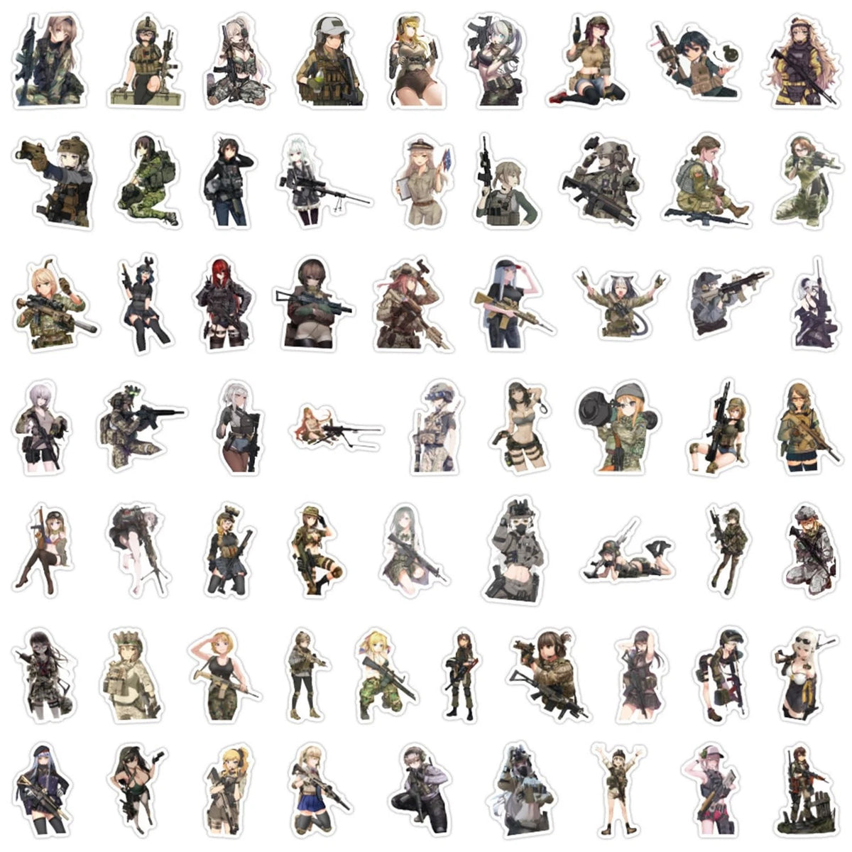 60 Pcs Anime Camouflage Girl Stickers for Various Uses