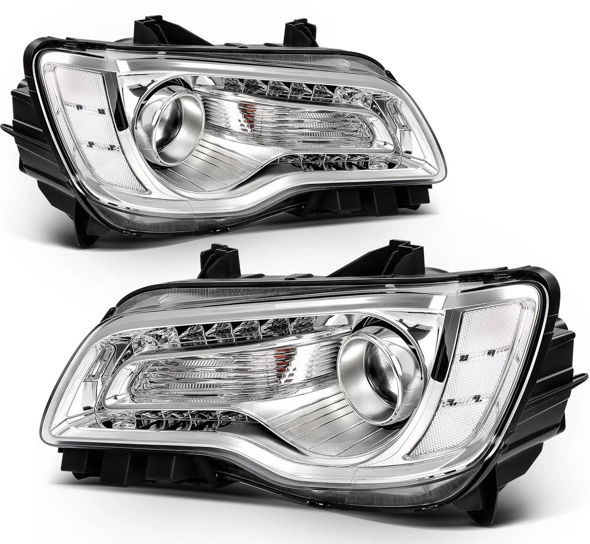 Set of 2 Chrome Halogen Headlights for Chrysler 300 (2015–2023)
