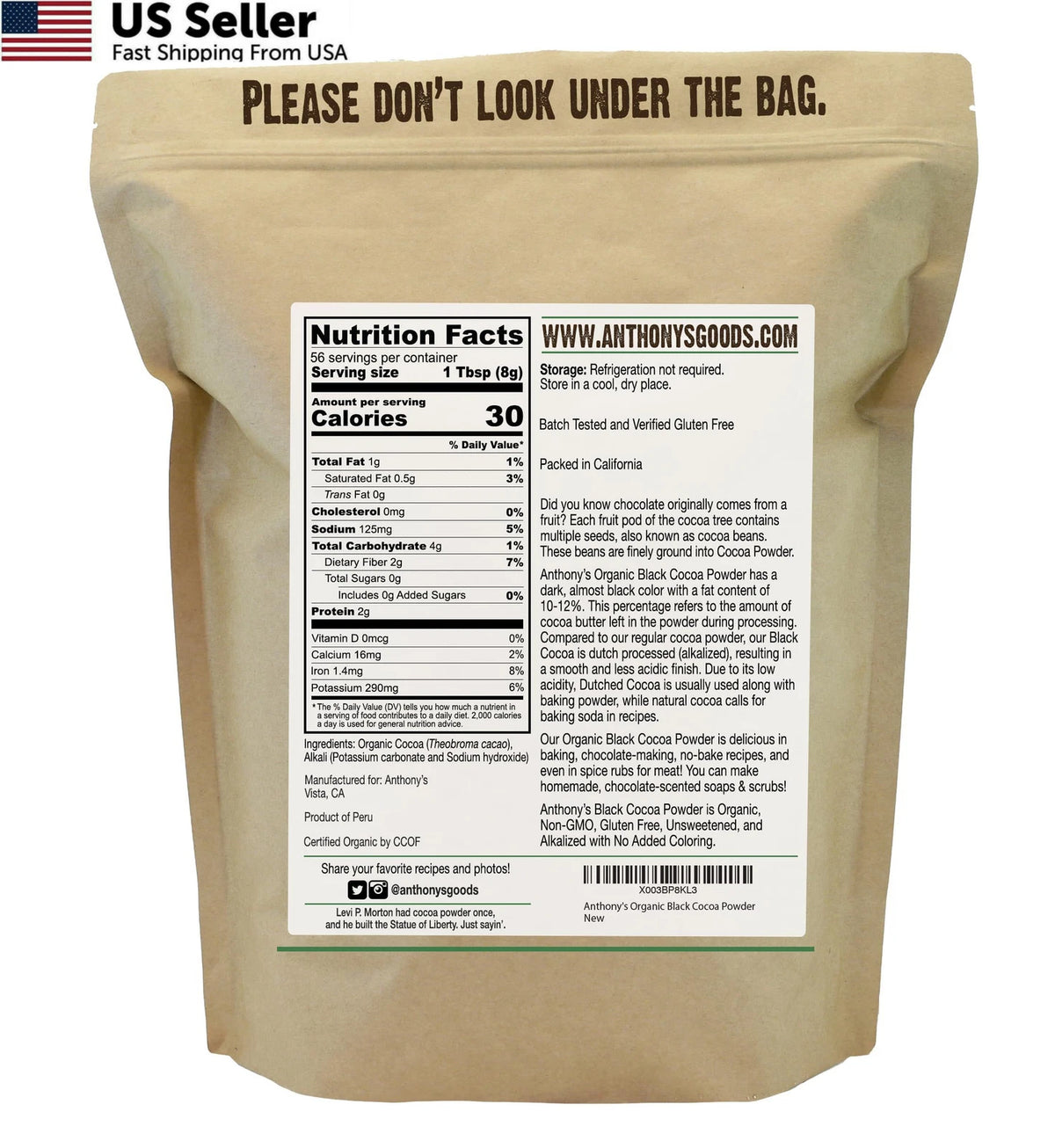 Organic Black Cocoa Powder, Unsweetened, 1 lb (Pack of 1)