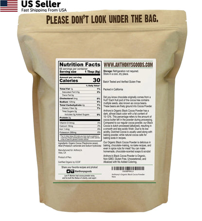 Organic Black Cocoa Powder, Unsweetened, 1 lb (Pack of 1)
