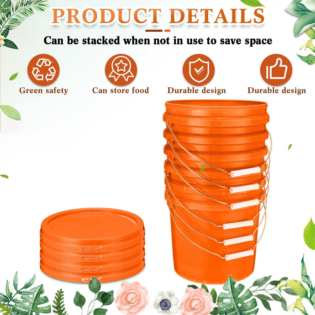2 Gallon Heavy Duty Plastic Bucket with Lid for Food Storage & Painting