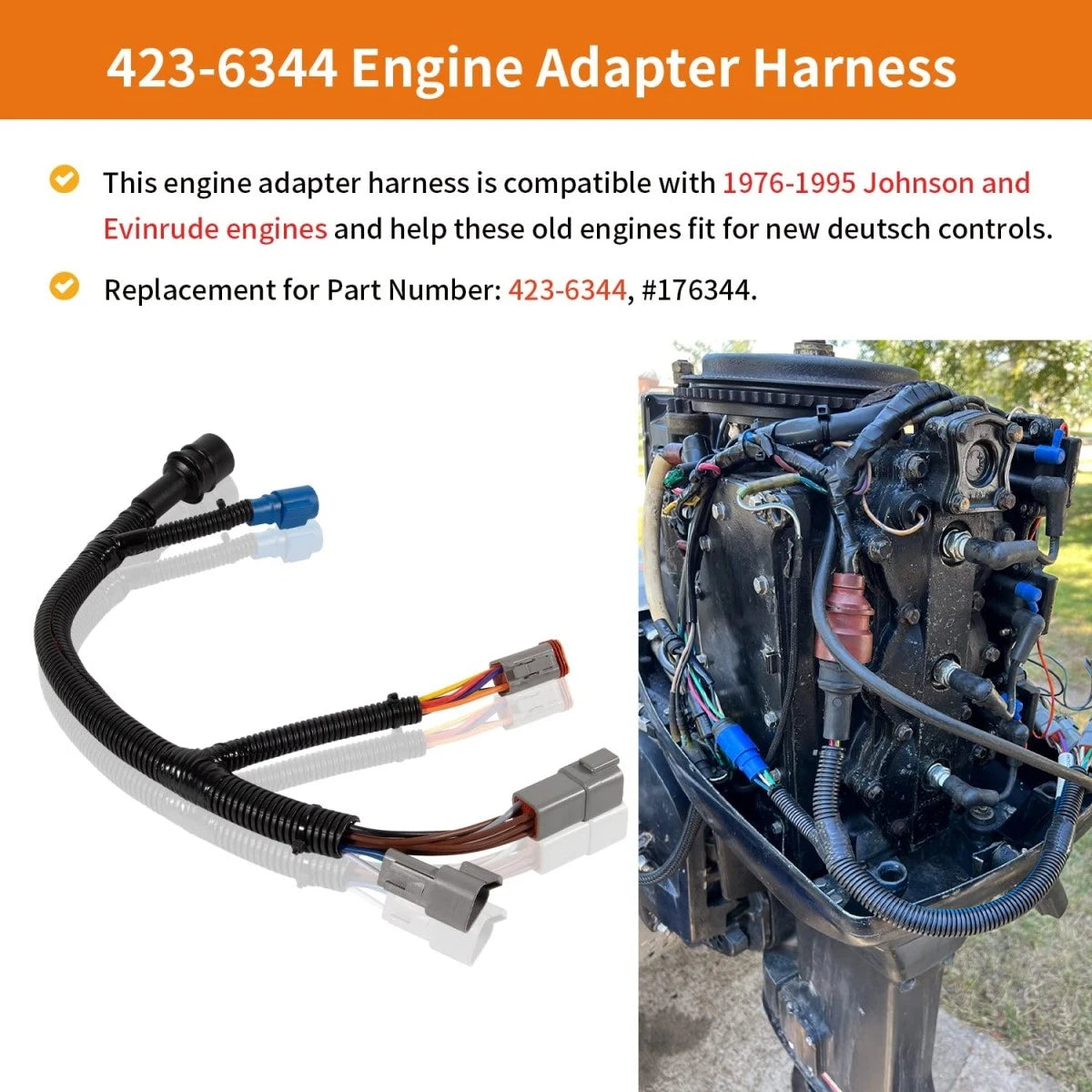 423-6344 Engine Adapter Harness for Johnson/Evinrude (1976–1995) #176344