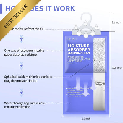 10 Pack Hanging Dehumidifier Bags for Wardrobe Moisture Absorption