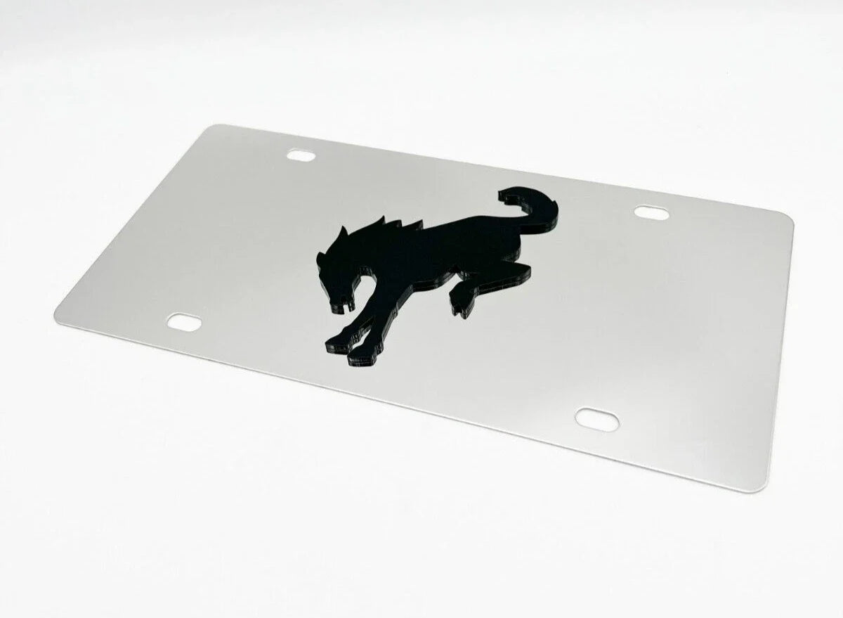 Chrome Metal License Plate Frame w/ 3D Bucking Bronco Logo for Ford Bronco (1966–2024)