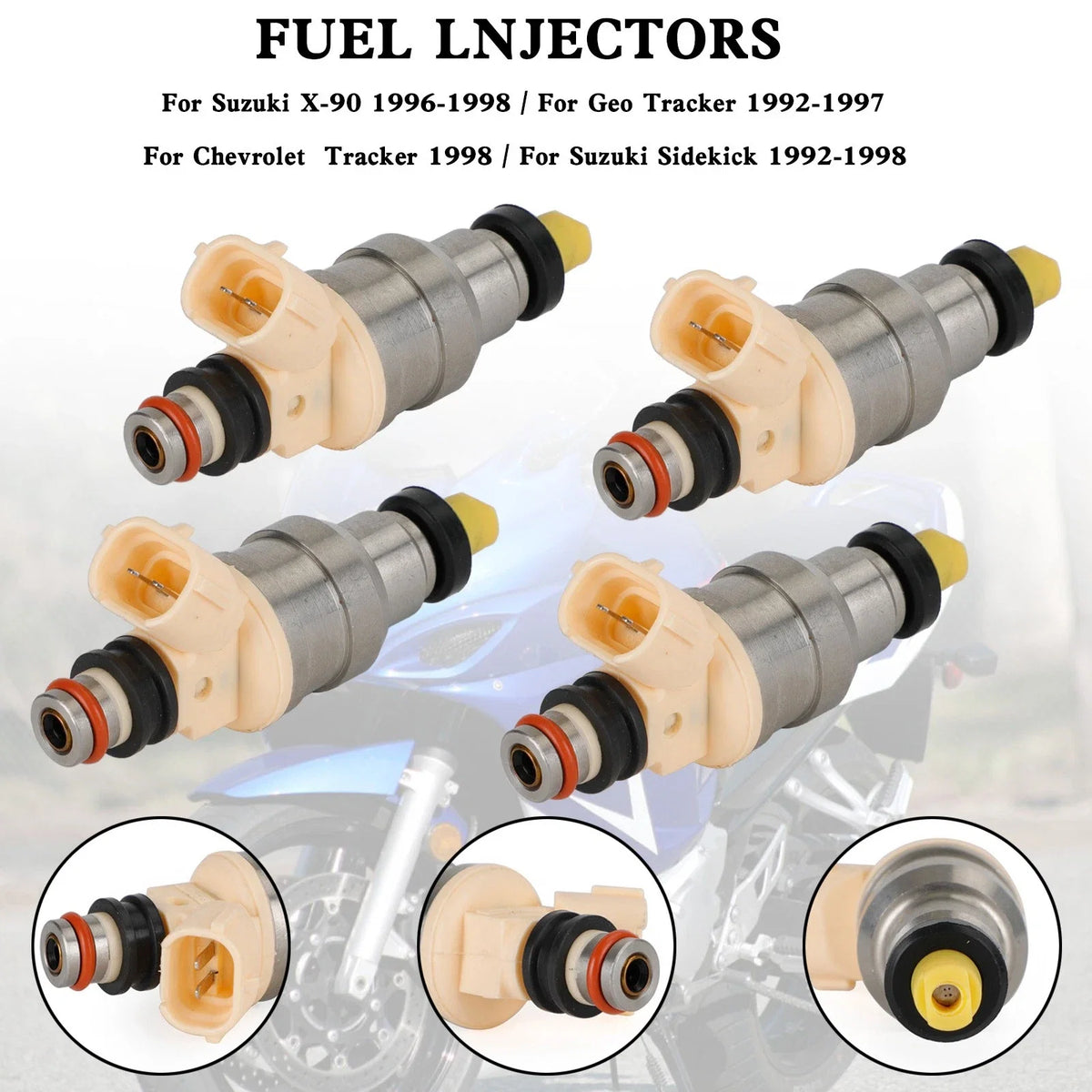 Set of 4 Fuel Injectors for Suzuki Sidekick, Tracker, X-90 (1.6L) 15710-58B00, INP-470