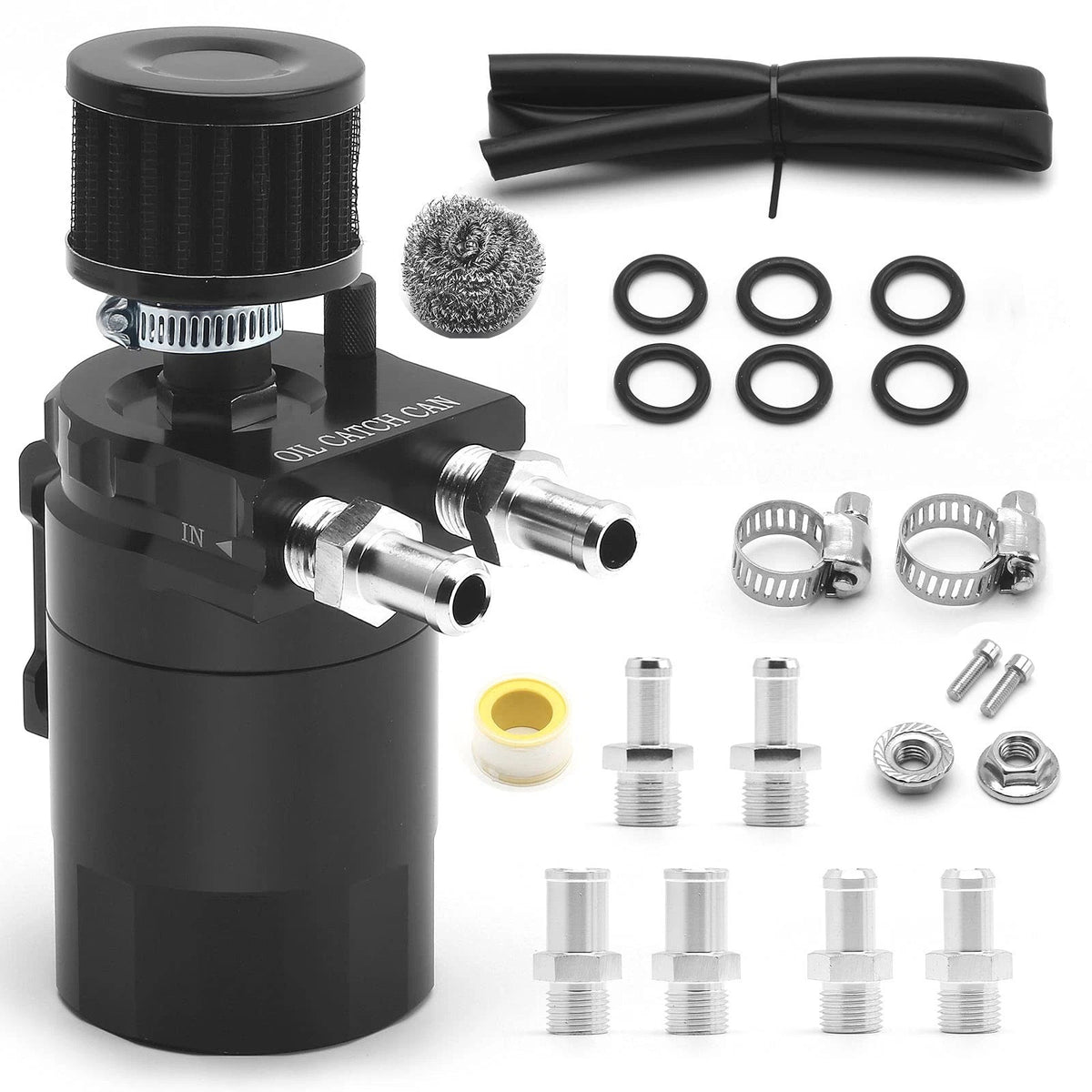 Oil Catch Can Kit for Universal Cars/Trucks (400ml, Black)