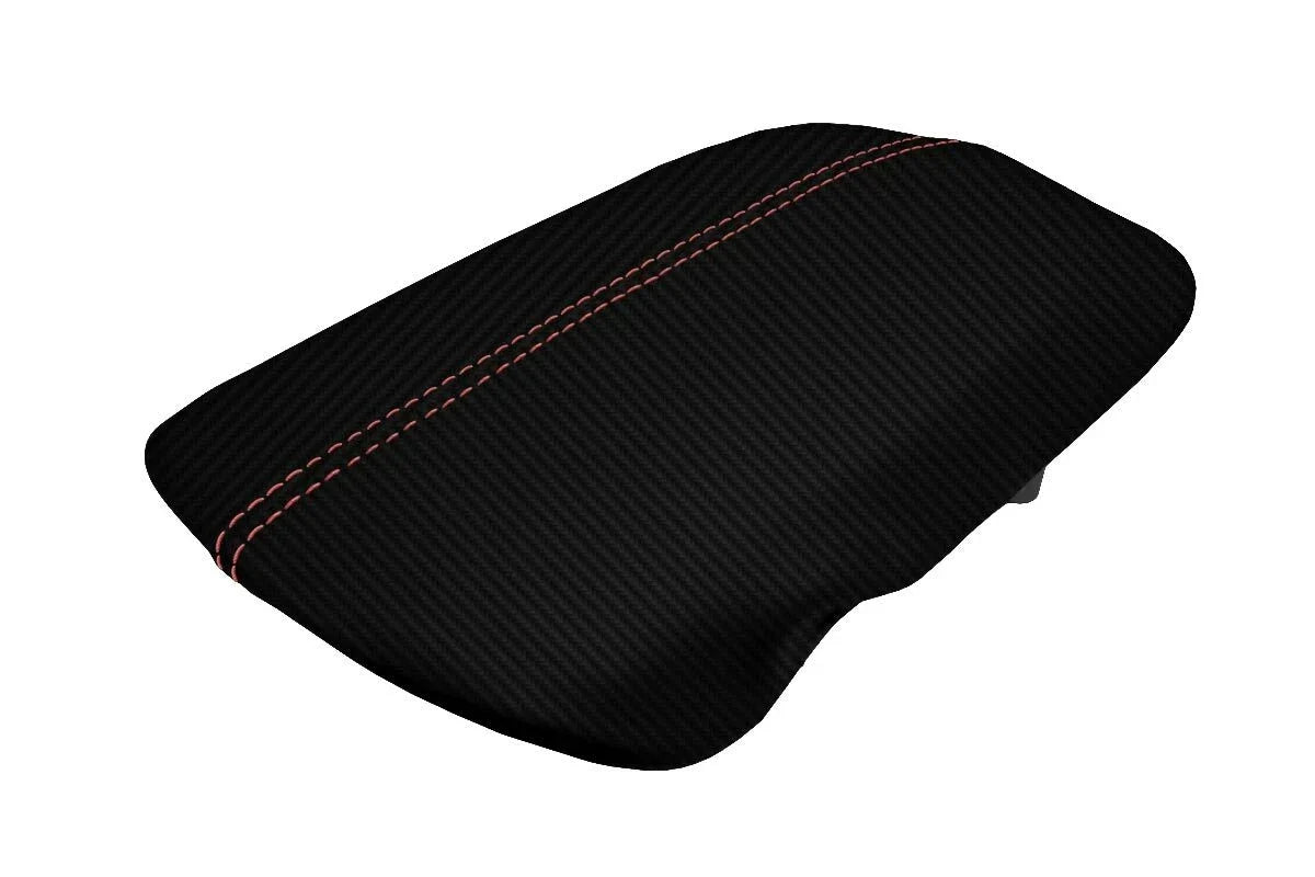 Console Lid Armrest Cover for Ford Mustang (2015–2020) Carbon Fiber Red Stitch