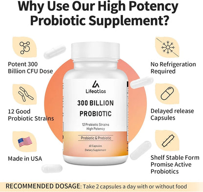 300 Billion CFU Probiotics for Women (60 Count)