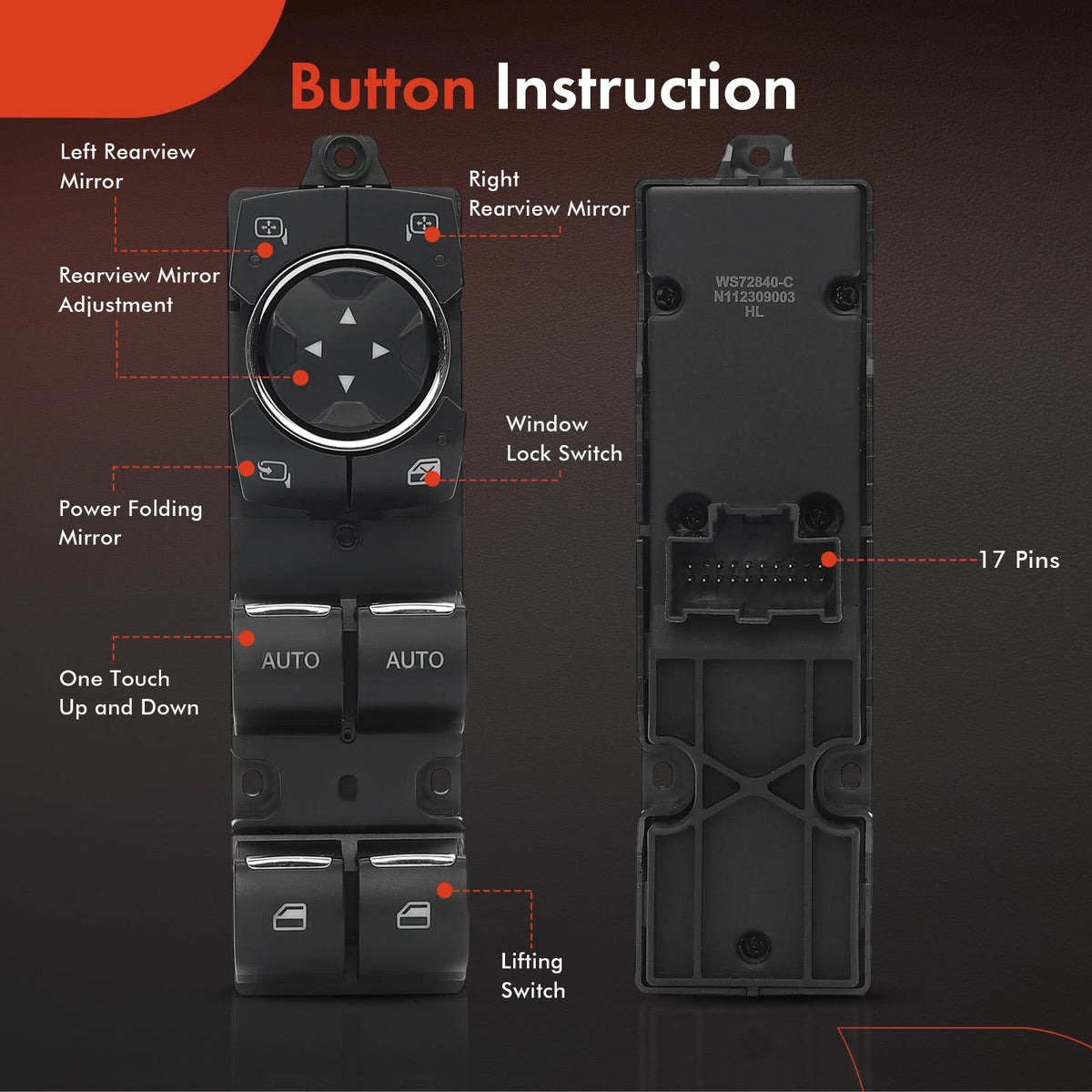 Front Left Power Window Switch for Ford Explorer Police Interceptor (2013–2021) - 1S14145, BB5Z14529AA, SW7284