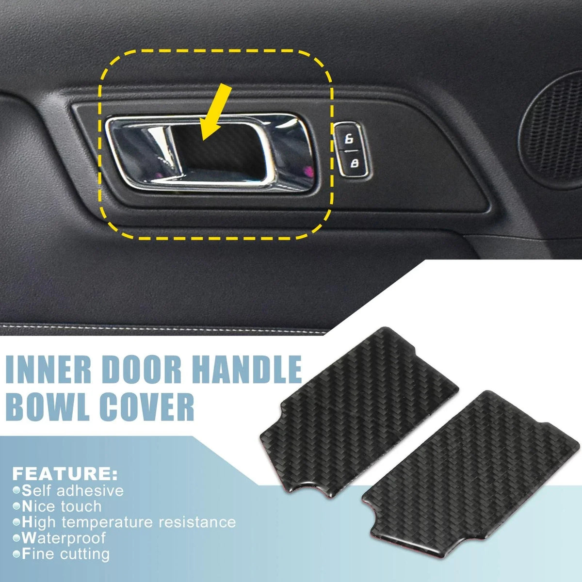 2pcs Carbon Fiber Inner Door Handle Bowl Cover for Ford Mustang (2015–2020)