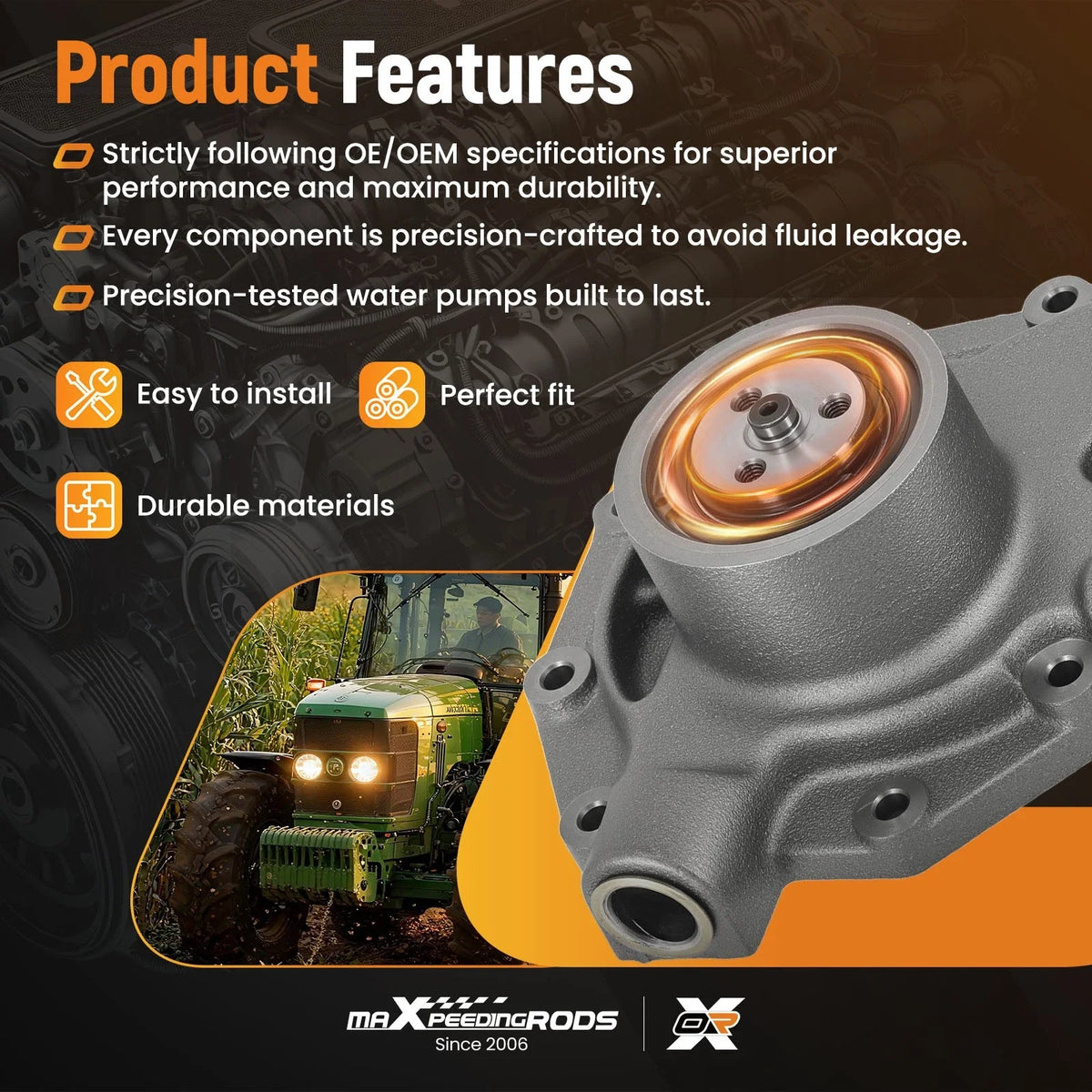 Water Pump for John Deere 6220L 6310L 6310S 6320L 6410L 6410S (2003–2015) RE505981 RE546906