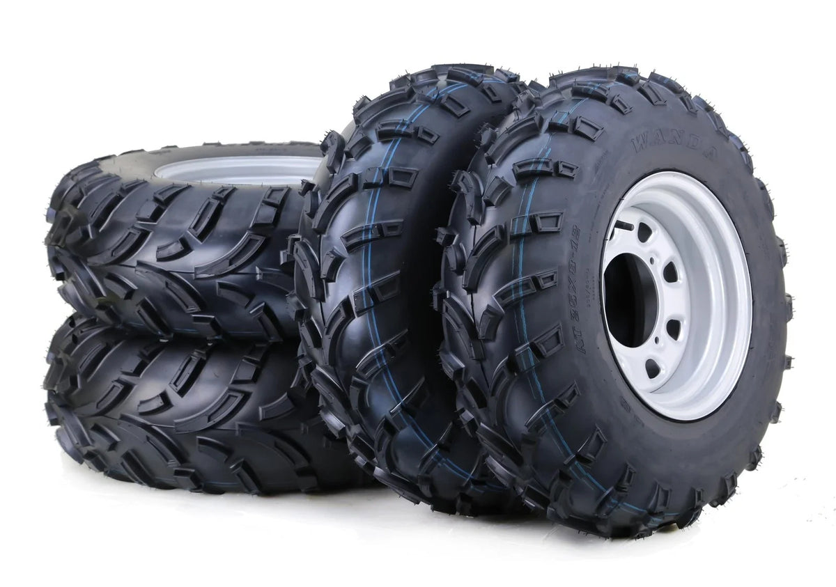 Set of 4 WANDA ATV Tires & Wheels 26X8-12 26X9-12 6-Ply 4-156 PCD Silver