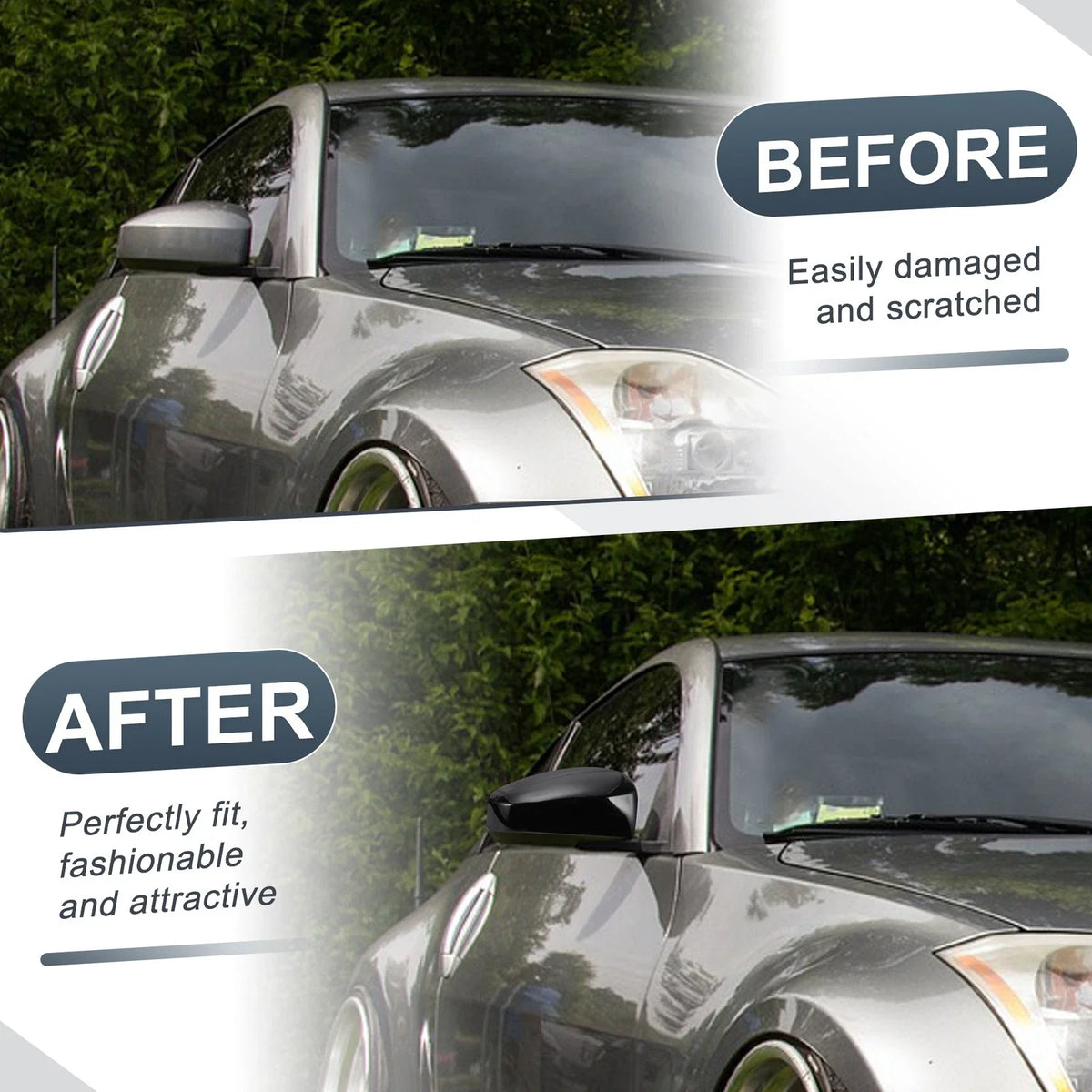 Set of 2 Rearview Mirror Cover Caps Gloss Black for Nissan Sentra (2007–2012)