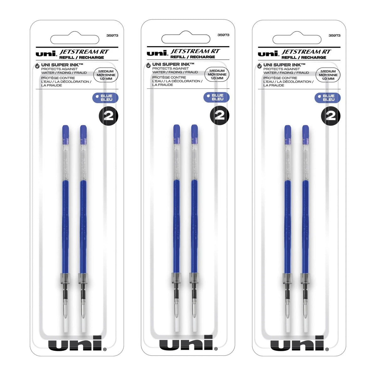 1.0mm Blue Ballpoint Pen Refills for Uniball Jetstream (No Part Numbers)