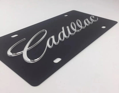 Cadillac Script Emblem Black License Plate Frame with Mirror (Made in USA)