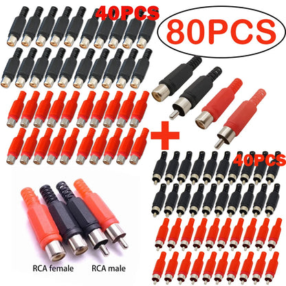 80Pcs RCA Plug Male+Female Audio Video Adapter Connector