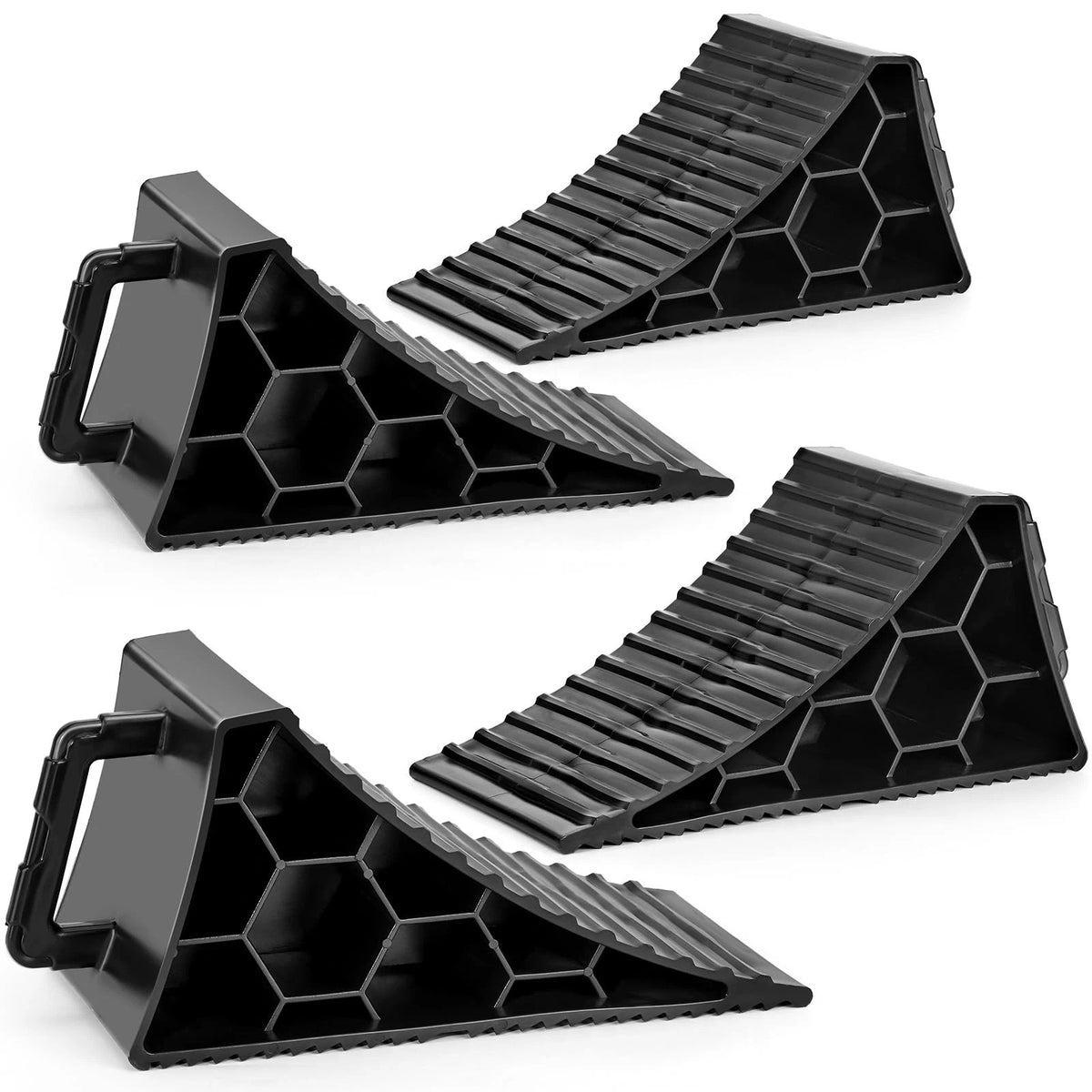 Set of 4 Wheel Chocks with Handles for RV Trailer Camper Car Truck