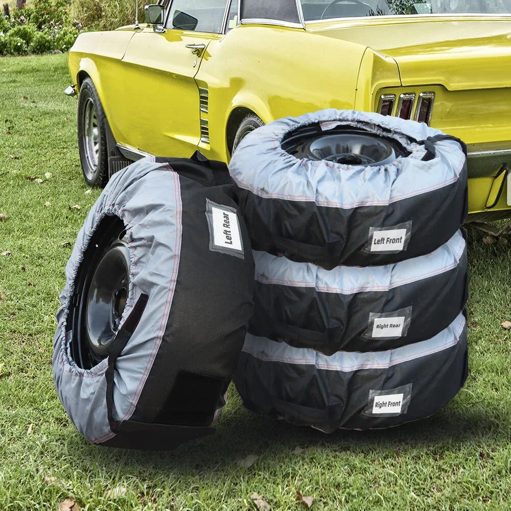 Set of 4 Tyre Bags for Black 420D and 600D with Handheld Dust Cover