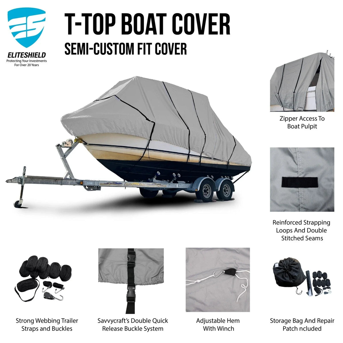 Boat Cover for Grady-White Journey 258 (T-Top Hard-Top)